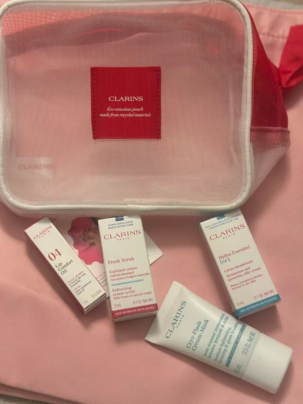 Clarins Pink Travel Skincare Set with White Tube